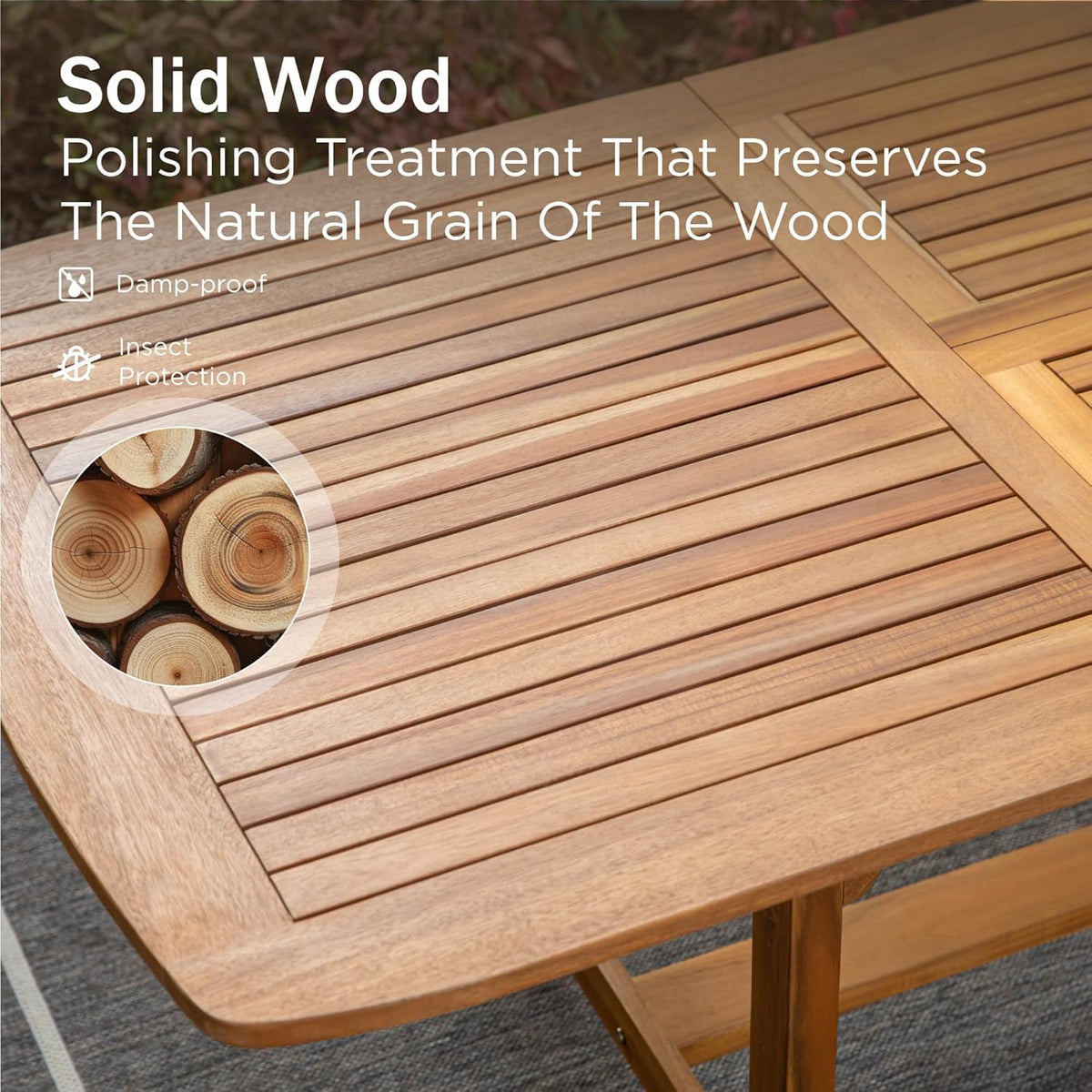 PHI VILLA Teak Outdoor Table, Expandable Wood Table w/Umbrella Hole
