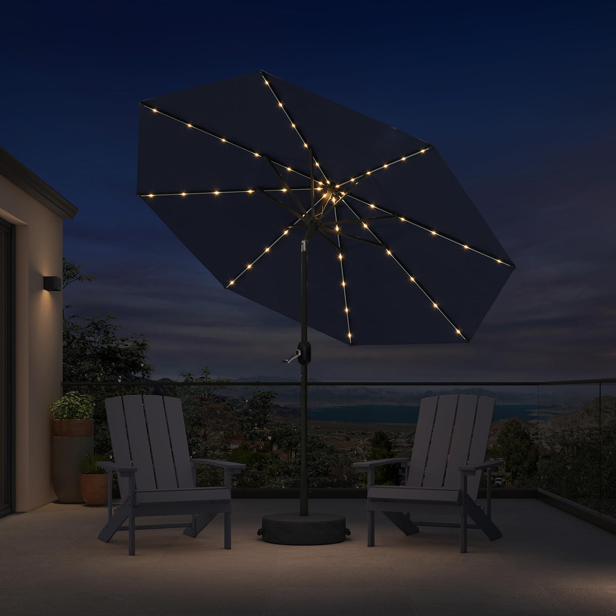 PURPLE LEAF Pool Market Umbrella with Base 9' UV Protection Outdoor, Beige