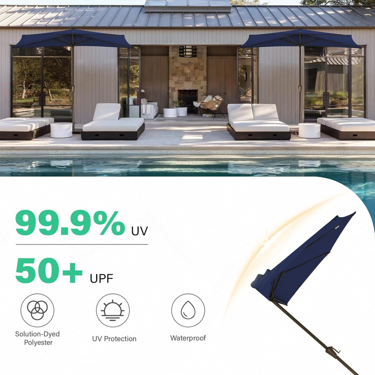 JEAREY 9 ft Half Outdoor Patio Umbrella w/Crank, Navy