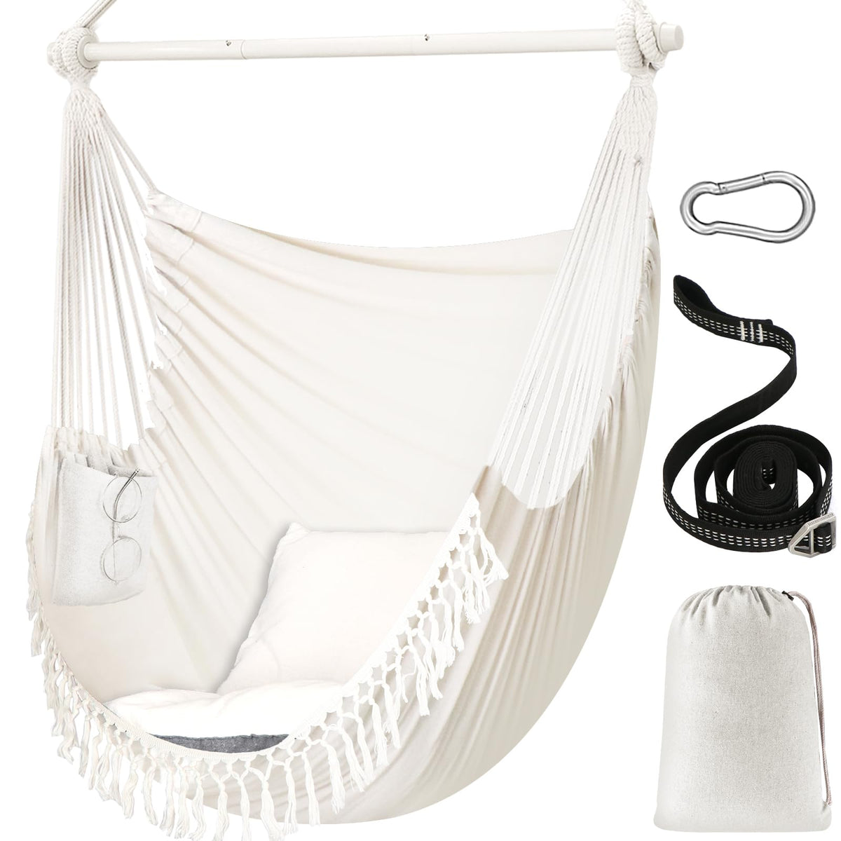 Chihee Hammock Chair Max 500 Lbs 2 Cushions Spreader Bar Strap Carabiner