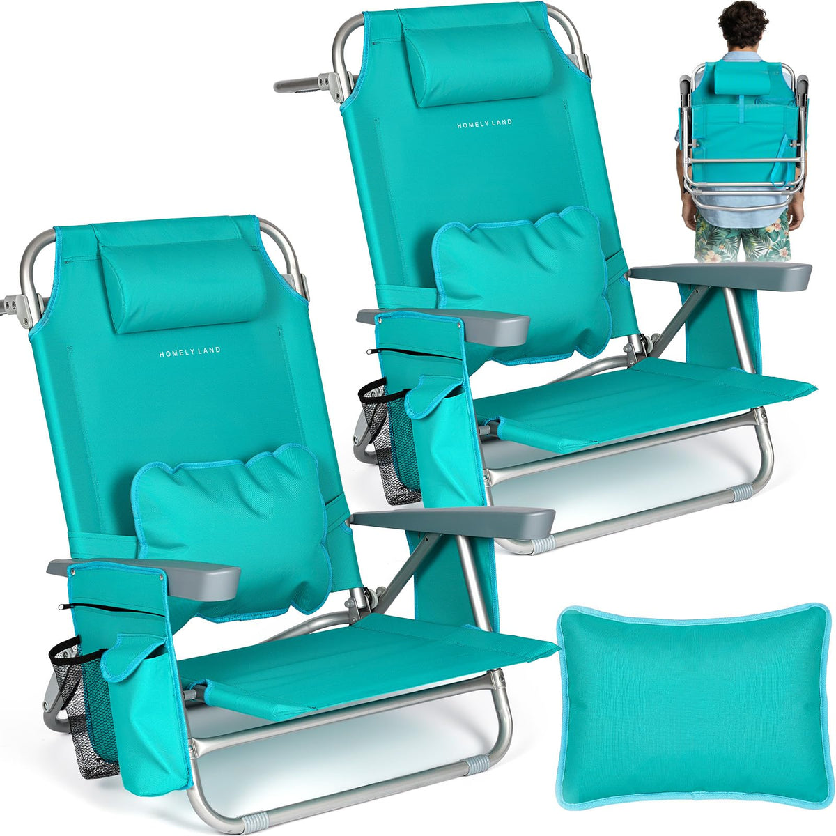 5 Positions Backpack Beach Chairs for Adults with Lumbar Support