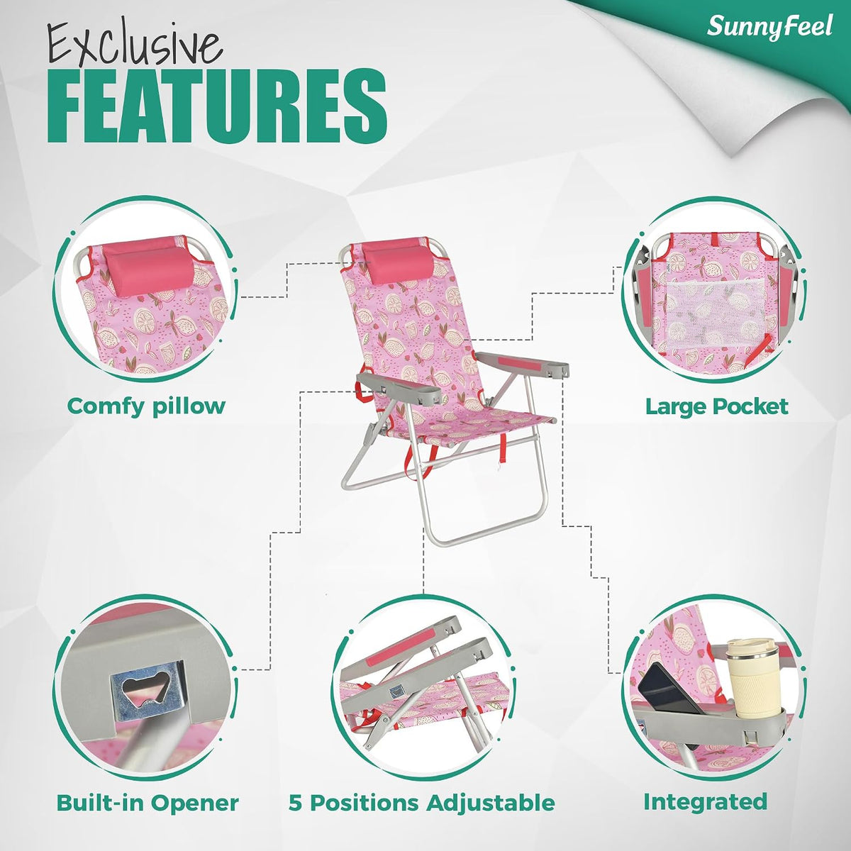 SUNNYFEEL Tall Beach Chair for Adults, High Back High Seat Folding Chairs
