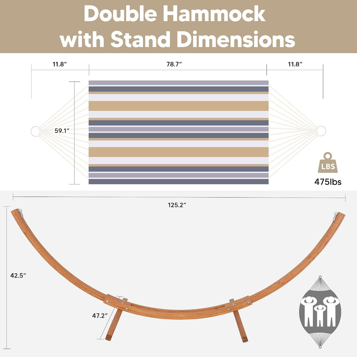 SUNCREAT Freestanding Hammock with 10 ft Wooden Stand Included, Coffee