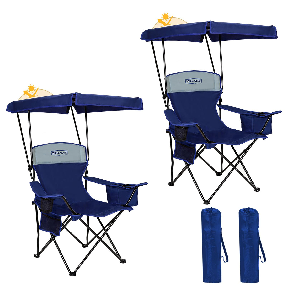 YOUNG WOOD Camping Chair with Canopy, Beach Chair with Shade,Portable,Lightweight Oversized for All, Easy to Open and Close Without Installation, Side Pocket Design for All Outdoor Activities，Blue