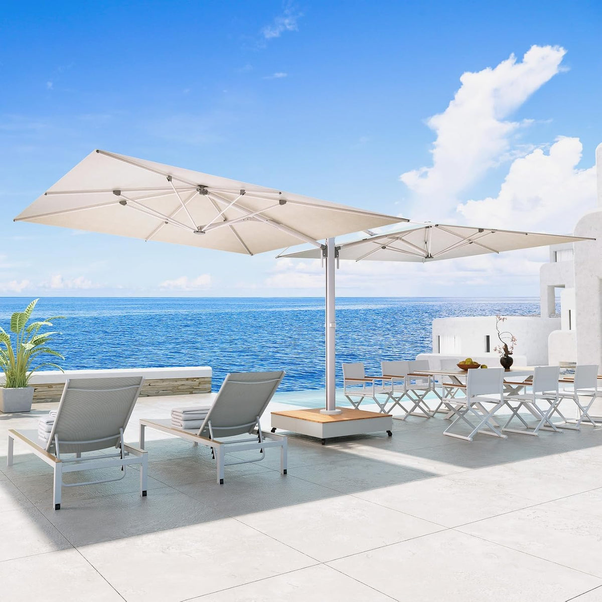 Grand patio 10x10 FT Large Patio Umbrella with Base, Double-Sided Outdoor Cantilever Aluminum Umbrella, Offset Umbrella with Cover for Commercial Use, Poolside, Deck, Backyard, Gray