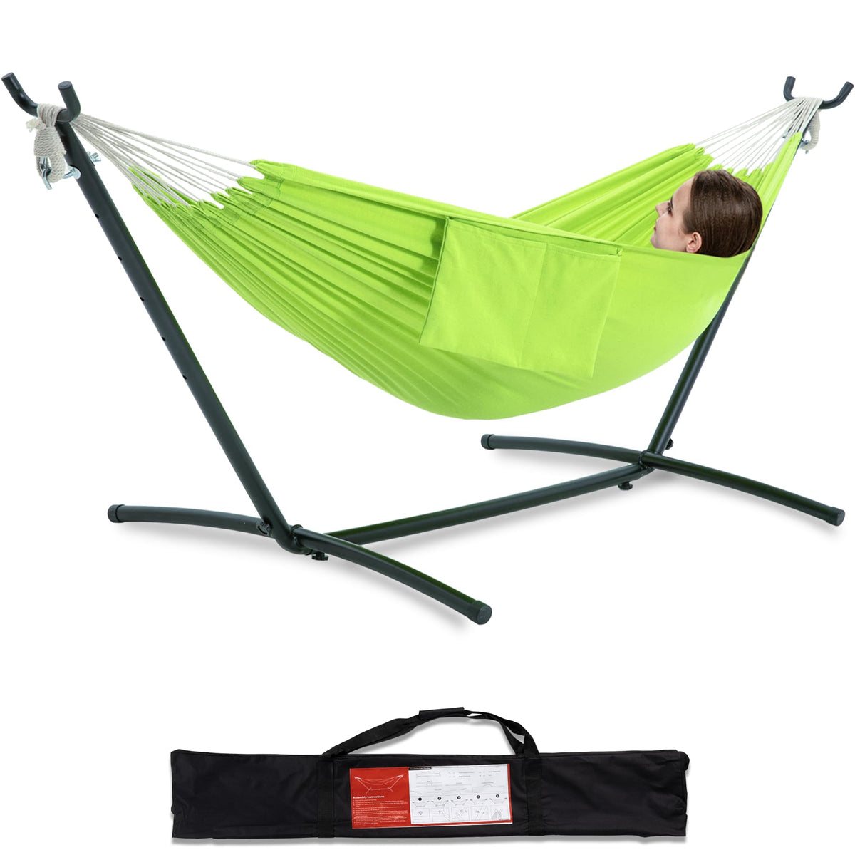 PNAEUT Double Hammock with Stand for Outside, Heavy-Duty, Portable (Coffee)