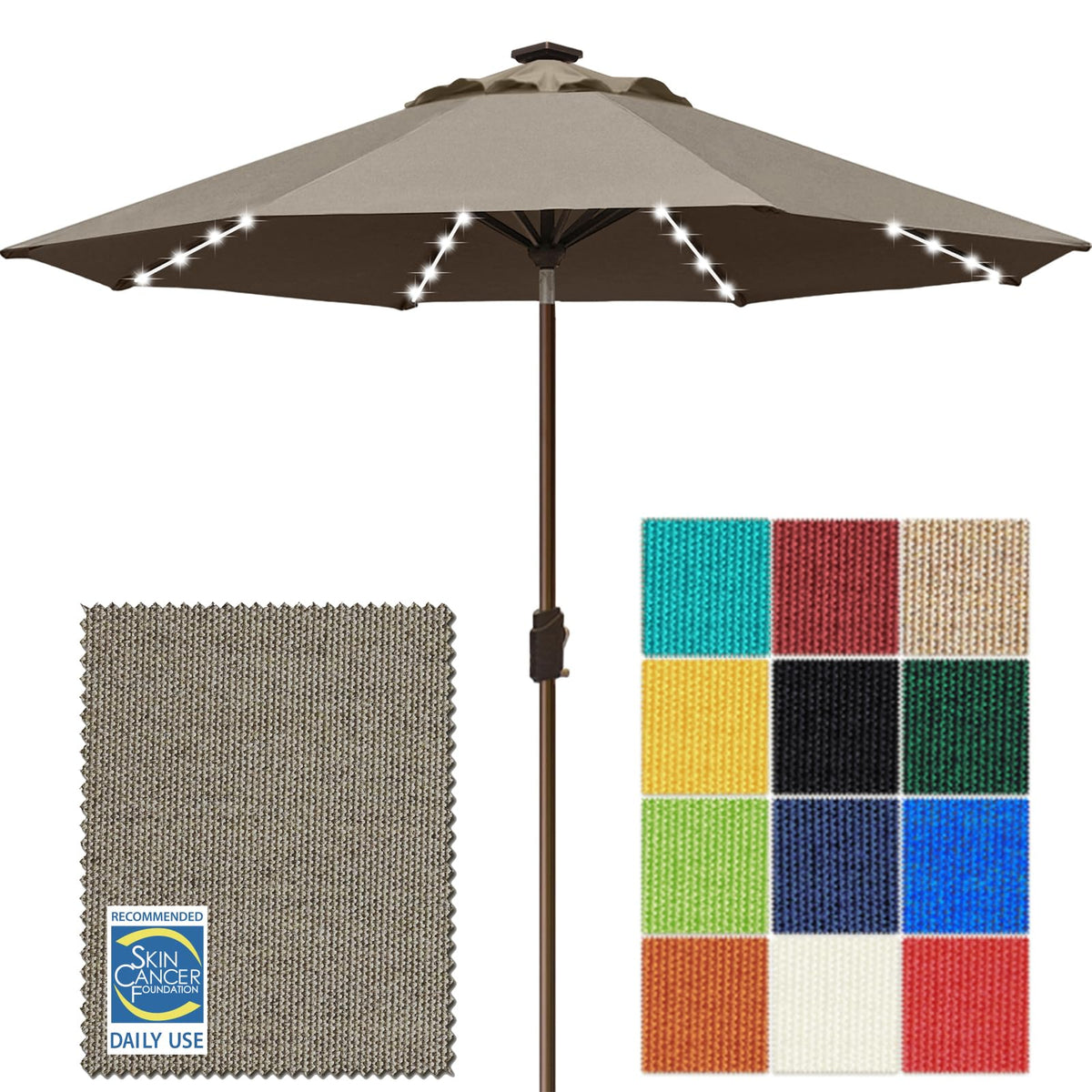 EliteShade USA 10-Year-Non-Fading 9ft 3-Tier Market Patio Umbrella, Commercial Table Umbrella with 80 Solar LED Lights, Crank Open, Windproof & UPF 50+ UV Protection for Garden, Deck, Pool, Backyard, Heather Beige