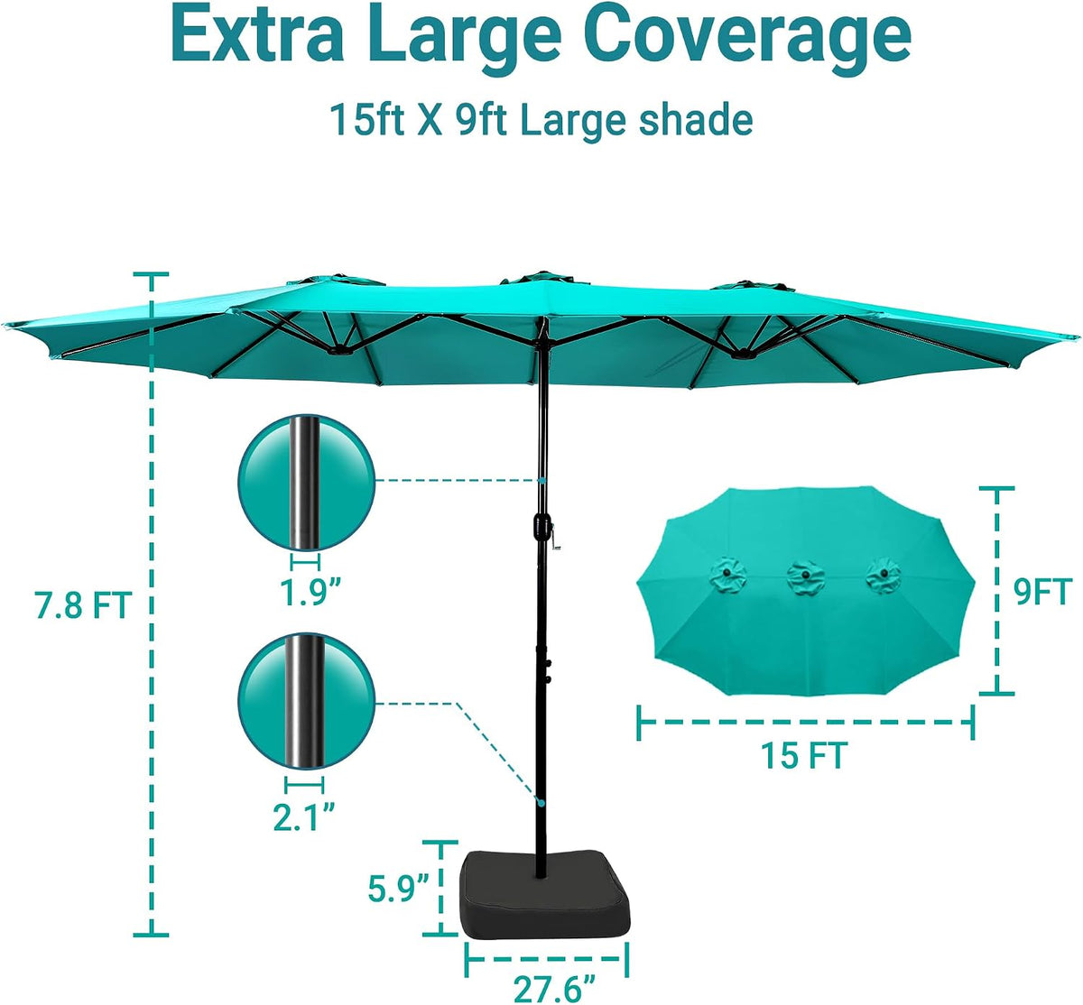 15ft Large Outdoor Patio Umbrella with Base Included