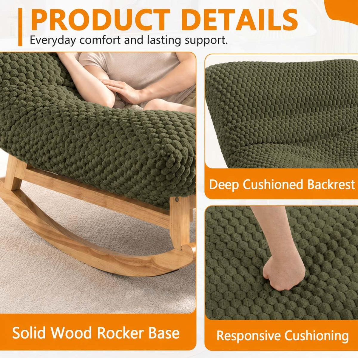 Oversized Papasan Rocking Chair Indoor with Bean Bag Cushion (Green)