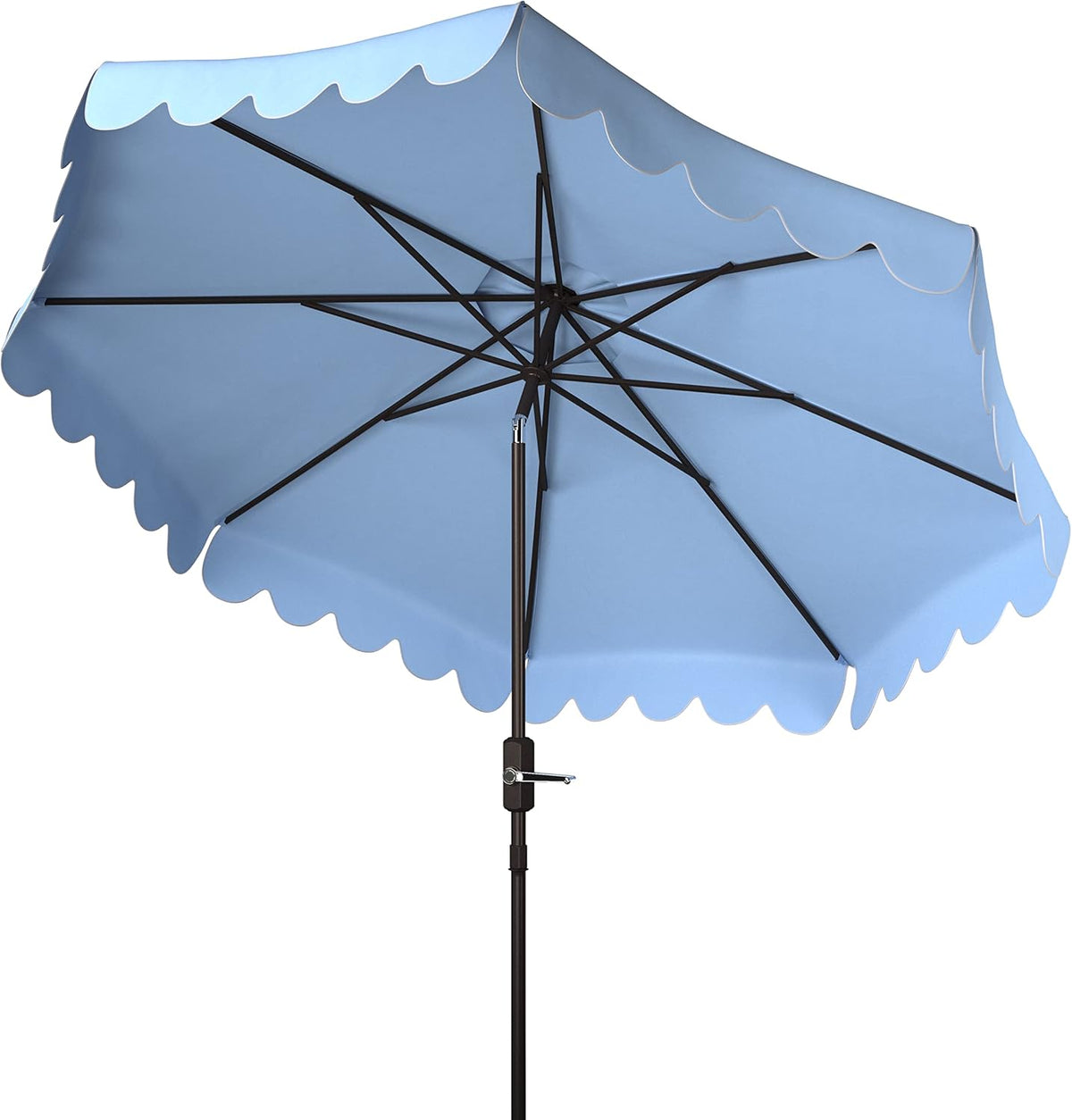 Safavieh PAT8010A Collection Venice Navy and White Single Scallop 9Ft Crank Outdoor Push Button Tilt Umbrella