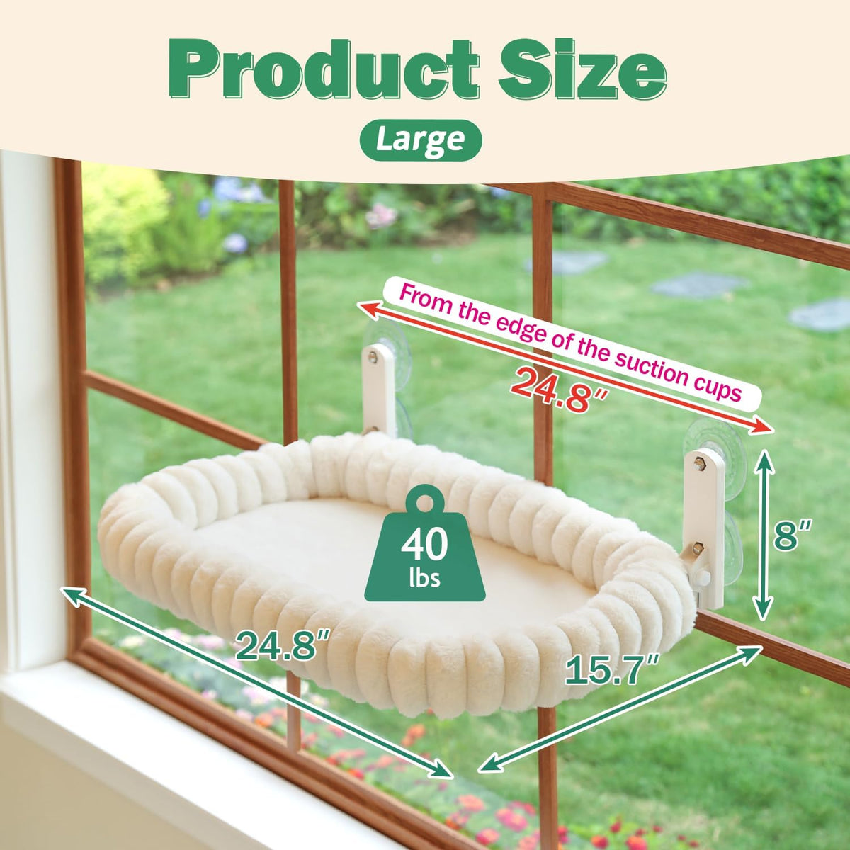 Zakkart SnugCloud Foldable Cat Window Perch (Cream White, L)