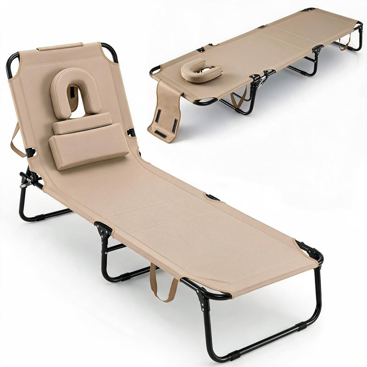 GYMAX Tanning Chair, 330lbs Beach Lounge Chair with Face Hole