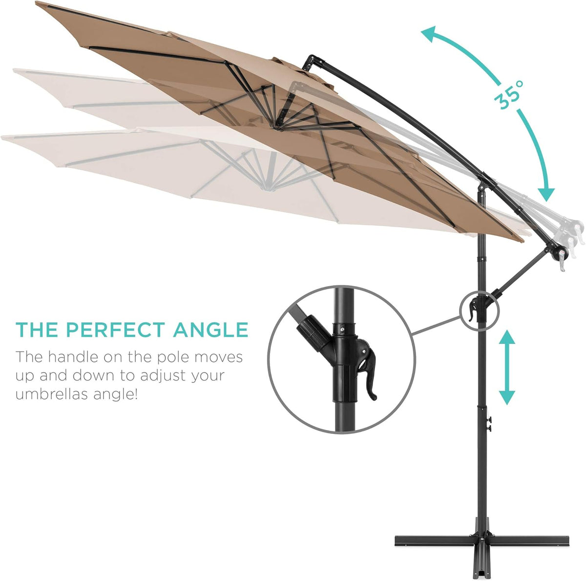 Best Choice Products 10ft Offset Hanging Market Patio Umbrella w/Easy Tilt Adjustment, Polyester Shade, 8 Ribs for Backyard, Poolside, Lawn and Garden - Tan