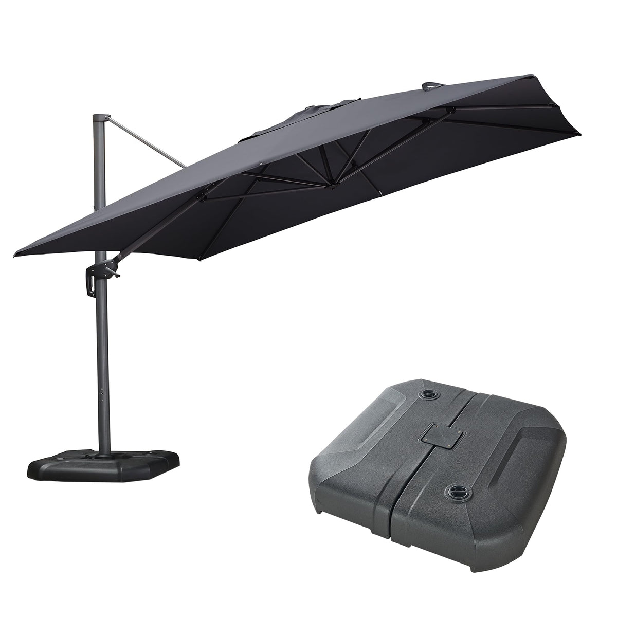 PURPLE LEAF Patio Umbrella with Base 9' x 11.5' 360° Rotation Control Beige