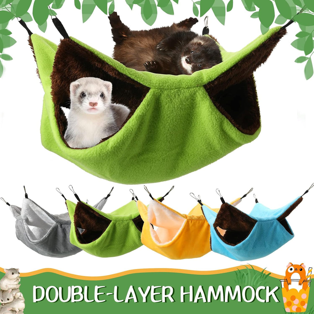 Nuogo 4 Pcs Guinea Pig Rat Hammock for Cage, Dark Color, Classic