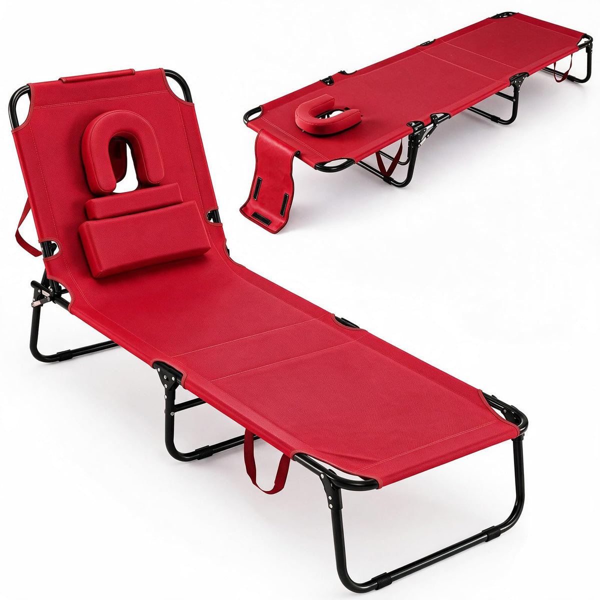 GYMAX Tanning Chair, 330lbs Beach Lounge Chair with Face Hole