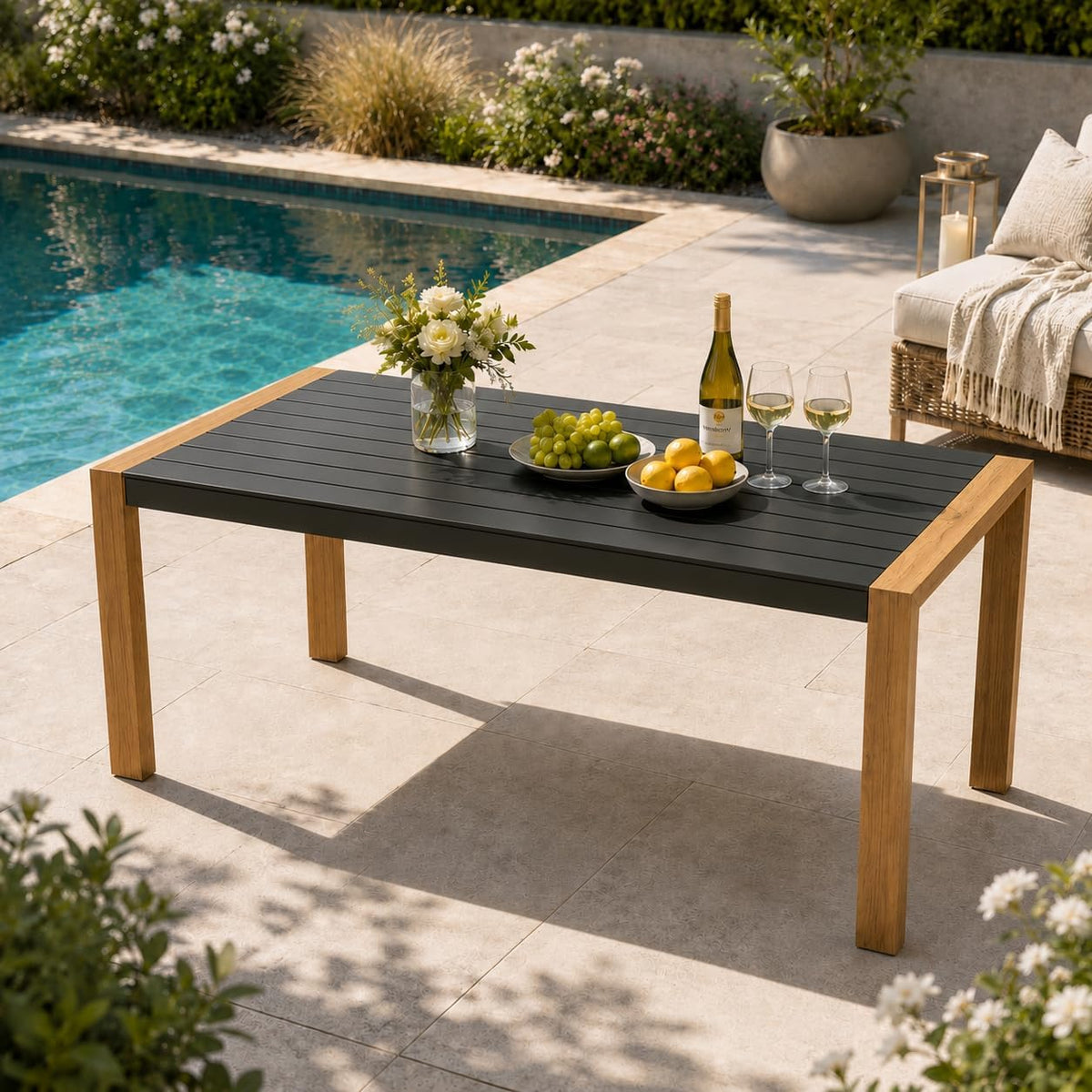 Grand patio Outdoor Dining Table for 6, Rectangle Aluminum Metal Table, Brown