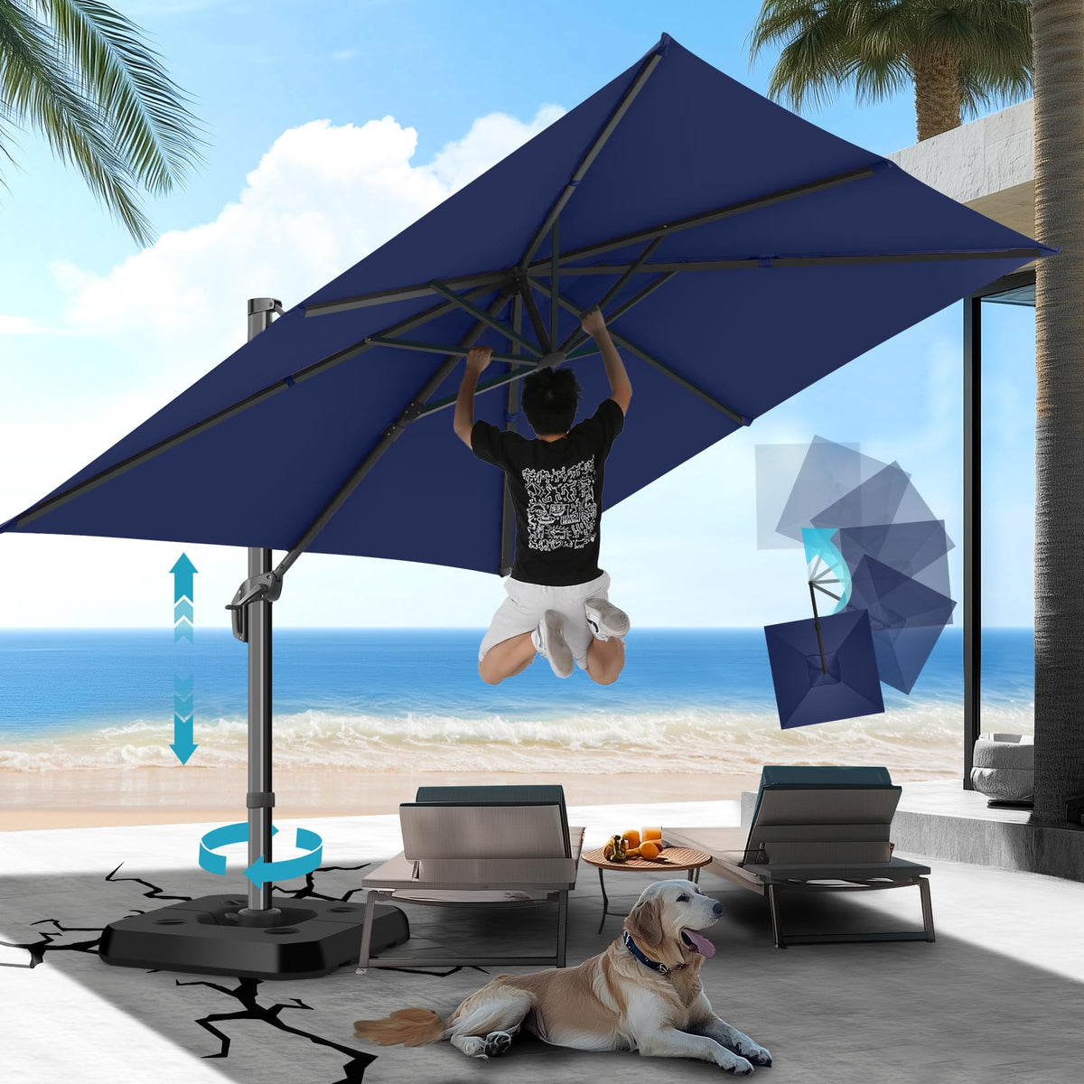 HOTEEL 10x10ft Patio Umbrella Cantilever Umbrella Double Top - Upgrade and Intensify - 360 Rotation and 5 Angles Adjustment - Aluminum Offset Pool Umbrella Outdoor Umbrellas for Patio Garden Deck Pool
