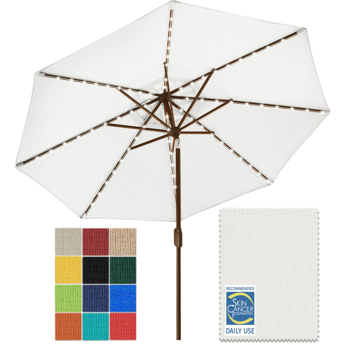 EliteShade USA 10-Year-Non-Fading 9ft 3-Tier Market Patio Umbrella, Commercial Table Umbrella with 80 Solar LED Lights, Crank Open, Windproof & UPF 50+ UV Protection for Garden, Deck, Pool, Backyard, Heather Beige