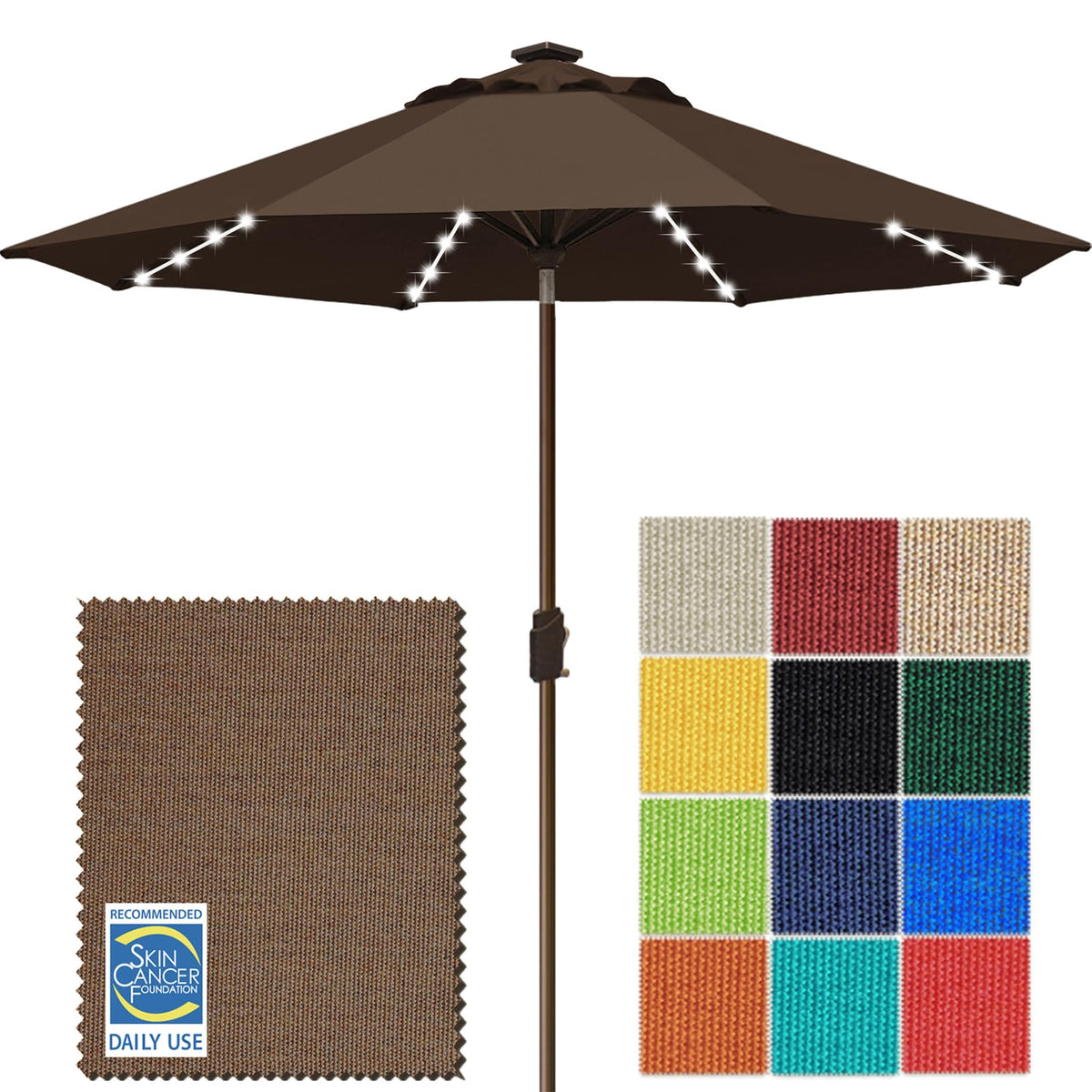 EliteShade USA 10-Year-Non-Fading 9ft 3-Tier Market Patio Umbrella, Commercial Table Umbrella with 80 Solar LED Lights, Crank Open, Windproof & UPF 50+ UV Protection for Garden, Deck, Pool, Backyard, Heather Beige