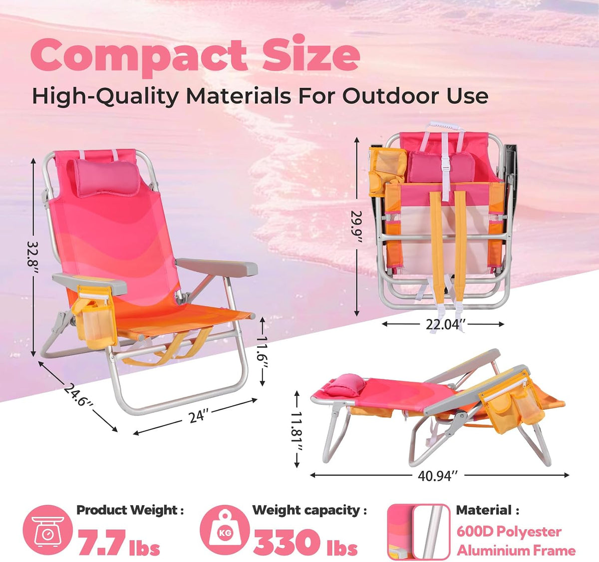Low Beach Chair for Adults, Aluminum Backpack Beach Chair
