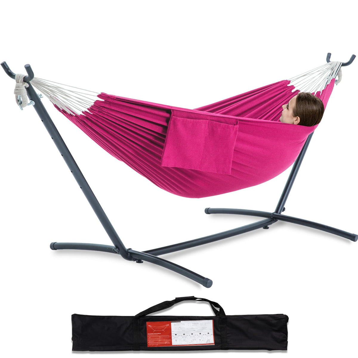 PNAEUT Double Hammock with Stand for Outside, Heavy-Duty, Portable (Coffee)