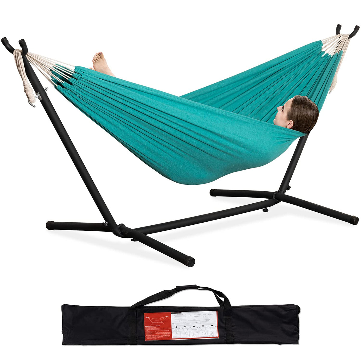 PNAEUT Double Hammock with Stand for Outside, Heavy-Duty, Portable (Coffee)
