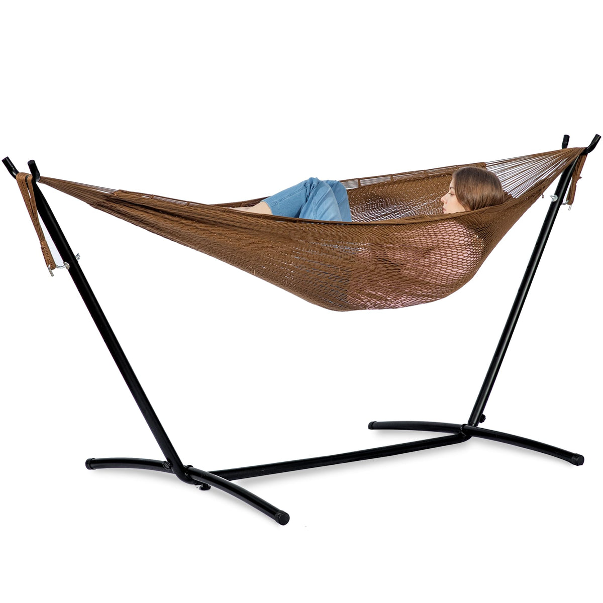 PNAEUT Double Hammock with Stand for Outside, Heavy-Duty, Portable (Coffee)