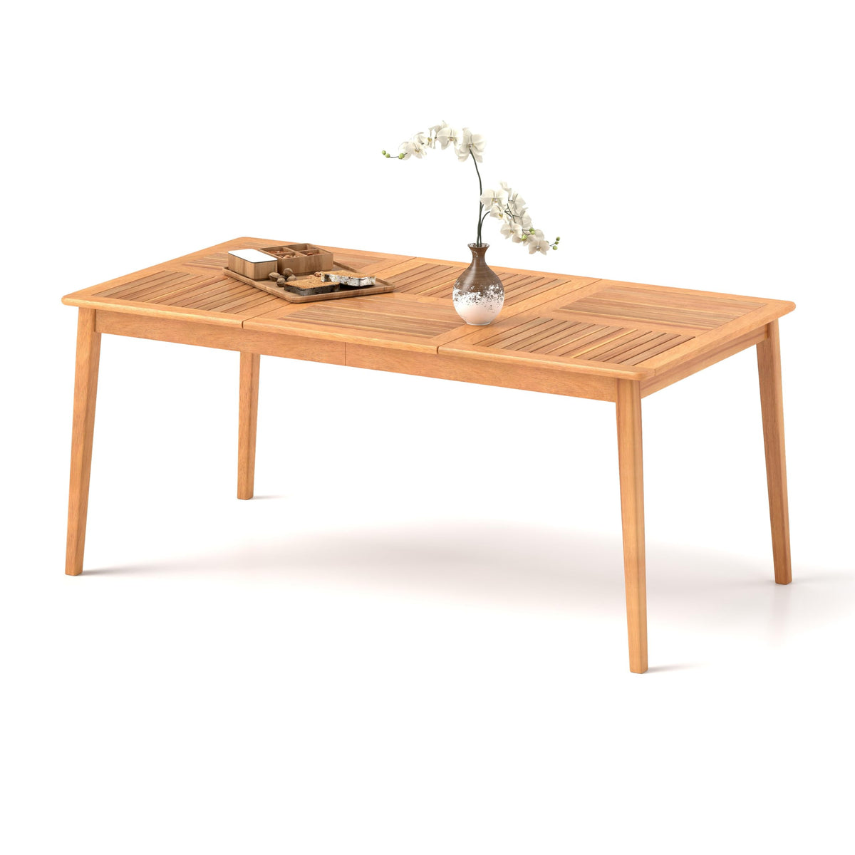 RELAX4LIFE Wooden Outdoor Dining Table Acacia Wood Slatted Patio Table
