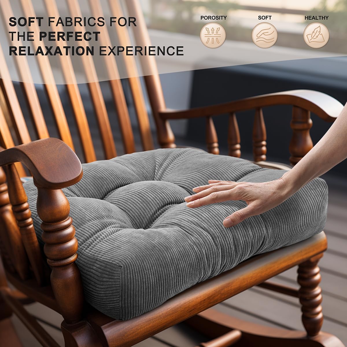 Lokex Rocking Chair Cushion, Tufted Indoor Rocking Chair Pads, 21x17/17x17