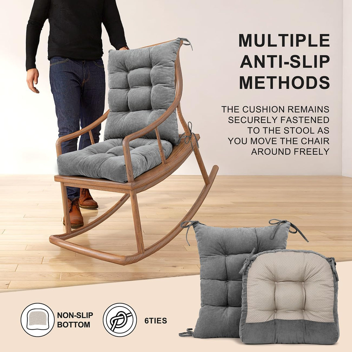 Lokex Rocking Chair Cushion, Tufted Indoor Rocking Chair Pads, 21x17/17x17