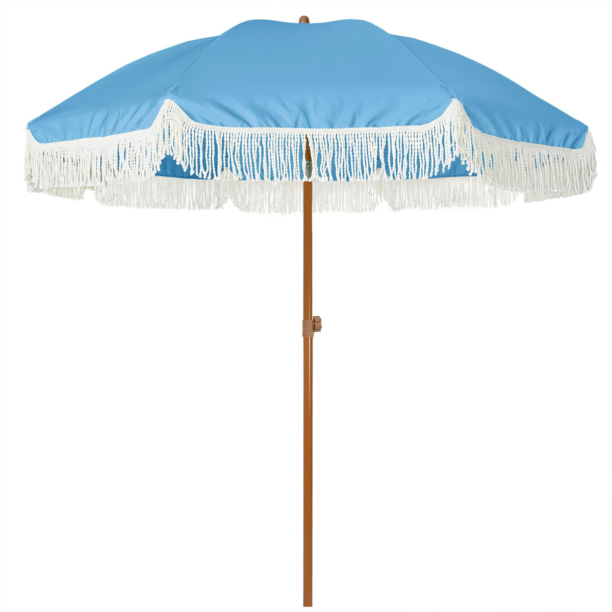 AMMSUN 7ft Patio Umbrella with Fringe Outdoor Tassel Umbrella UPF50+ Premium Steel Pole and Ribs Push Button Tilt, Cream White