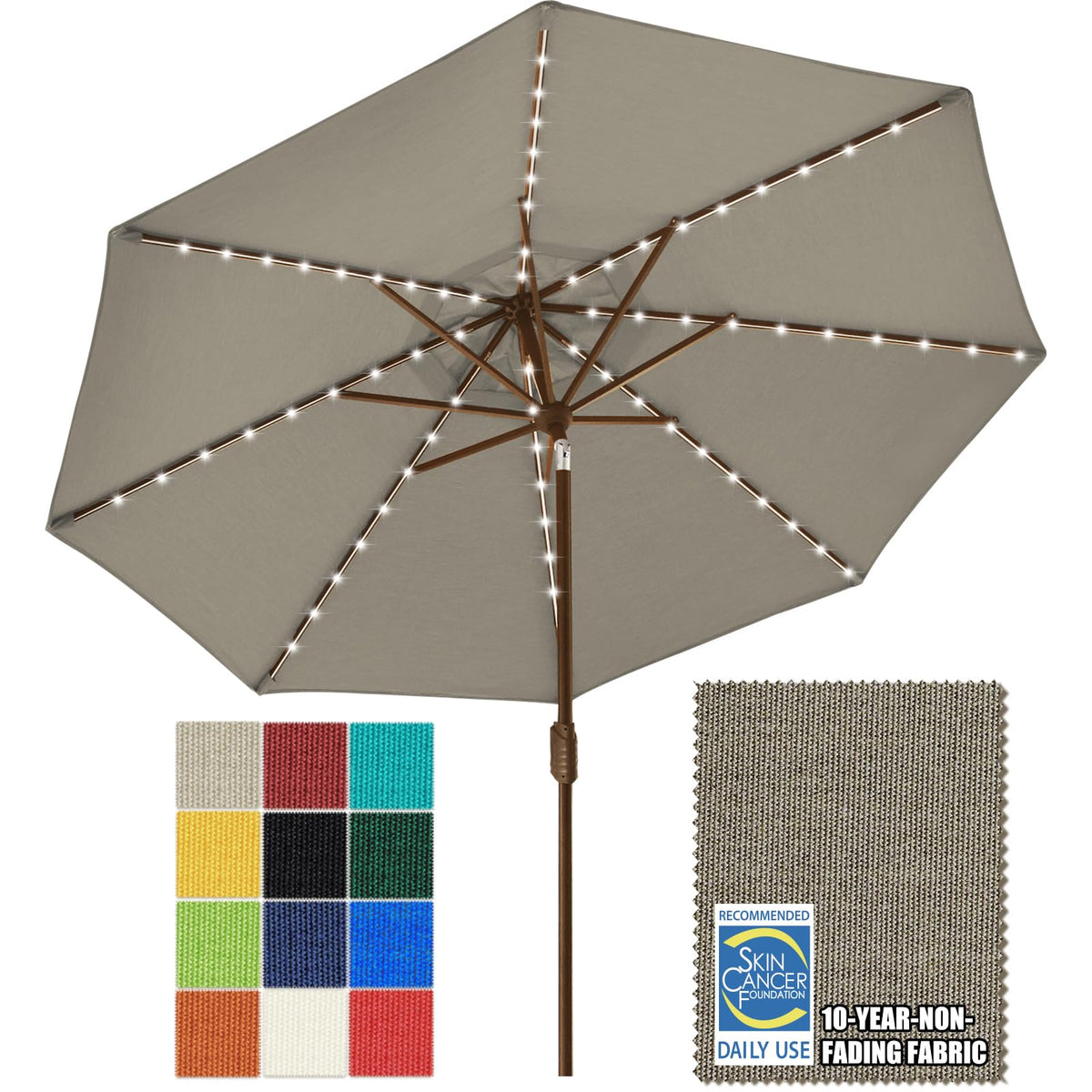 EliteShade USA 10-Year-Non-Fading 9ft 3-Tier Market Patio Umbrella, Commercial Table Umbrella with 80 Solar LED Lights, Crank Open, Windproof & UPF 50+ UV Protection for Garden, Deck, Pool, Backyard, Heather Beige