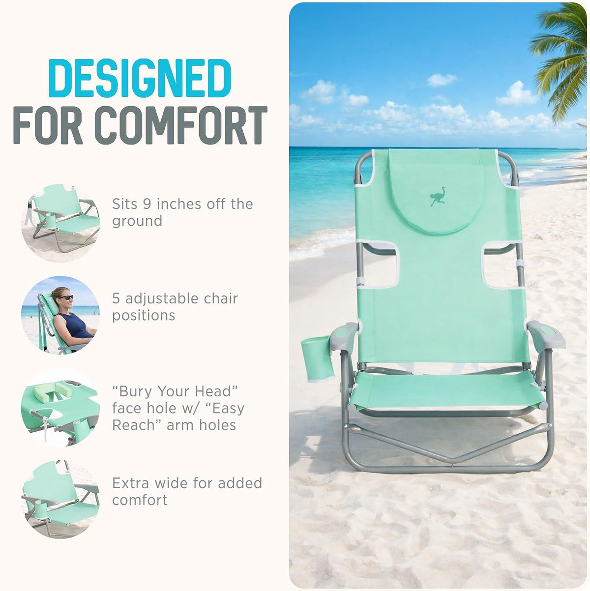 Ostrich the Heavy-Duty Backpacker, Portable Outdoor Beach Chair, Teal