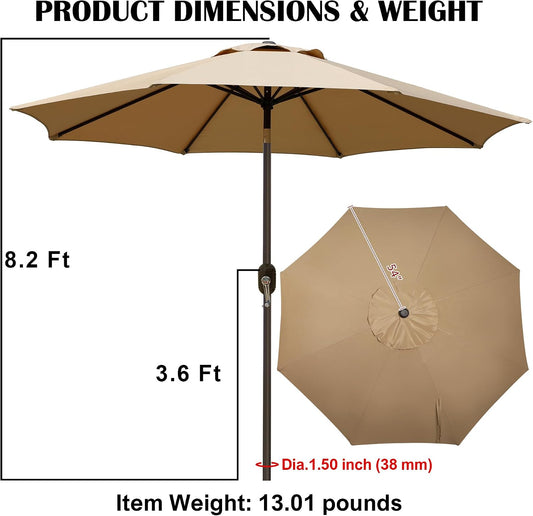 Blissun 9' Outdoor Patio Umbrella, Outdoor Table Umbrella, Yard Umbrella, Market Umbrella with 8 Sturdy Ribs, Push Button Tilt and Crank