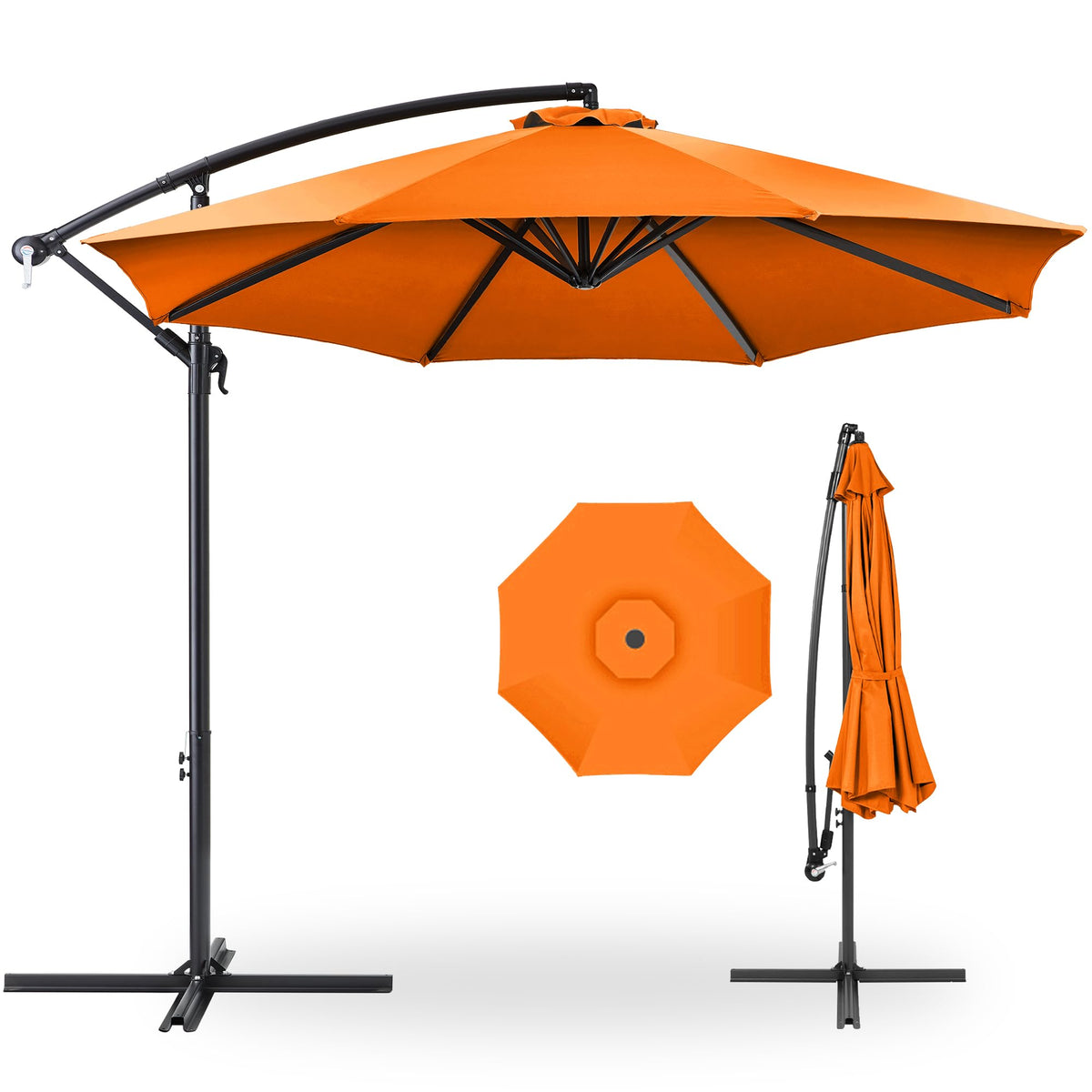 Best Choice Products 10ft Offset Hanging Market Patio Umbrella w/Easy Tilt Adjustment, Polyester Shade, 8 Ribs for Backyard, Poolside, Lawn and Garden - Tan