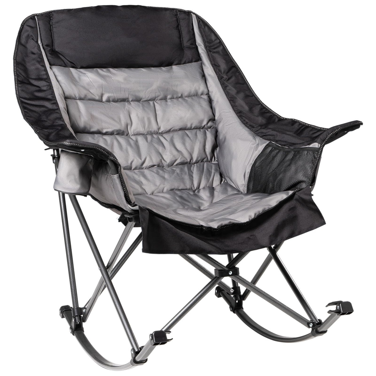 Oversized Rocking Camping Chair for Adults - 400lbs Capacity Padded Camp Chair with Cup Holder, Portable Foldable Outdoor Rocker Chair for Camping, Backyard, Patio (Blue & Gray)