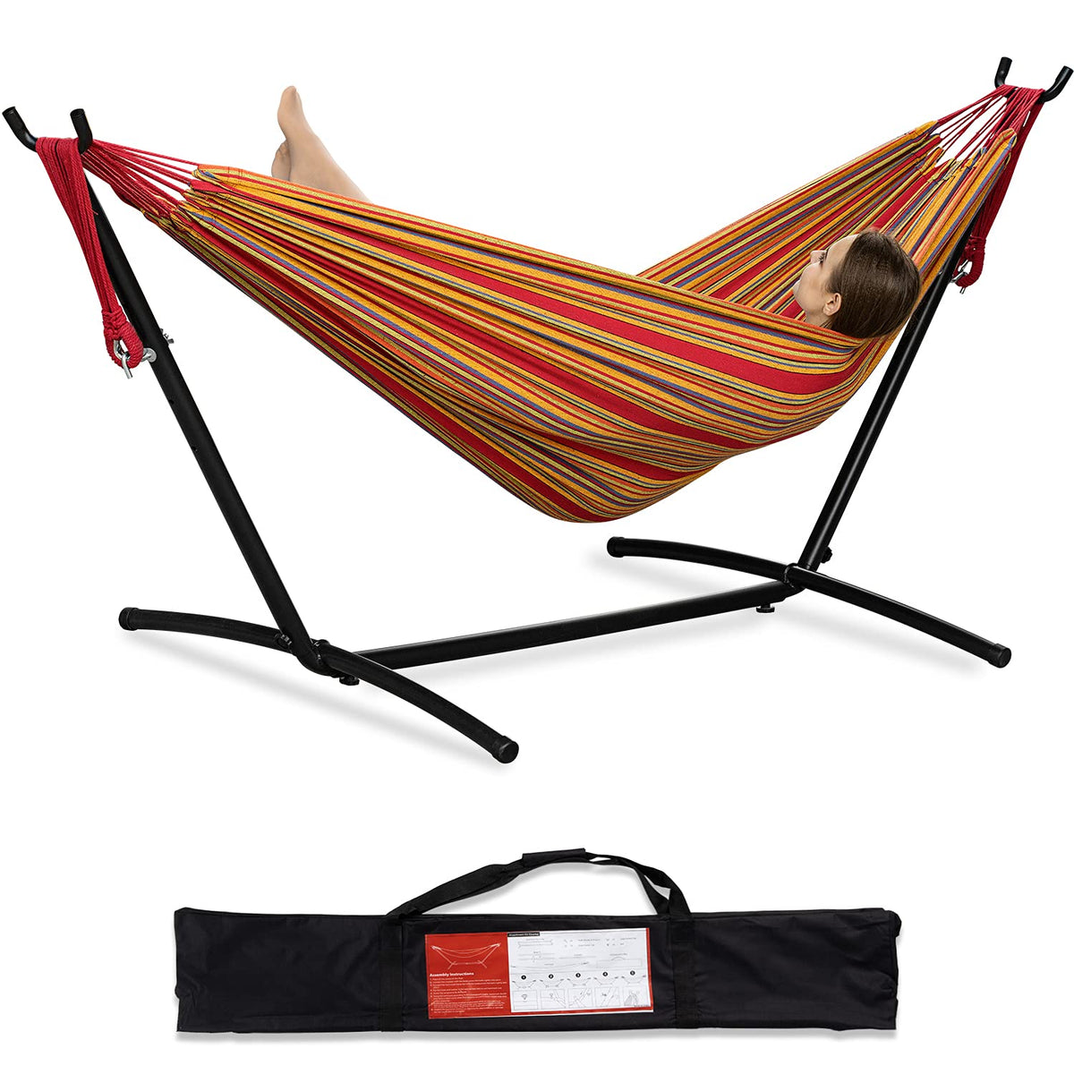 PNAEUT Double Hammock with Stand for Outside, Heavy-Duty, Portable (Coffee)