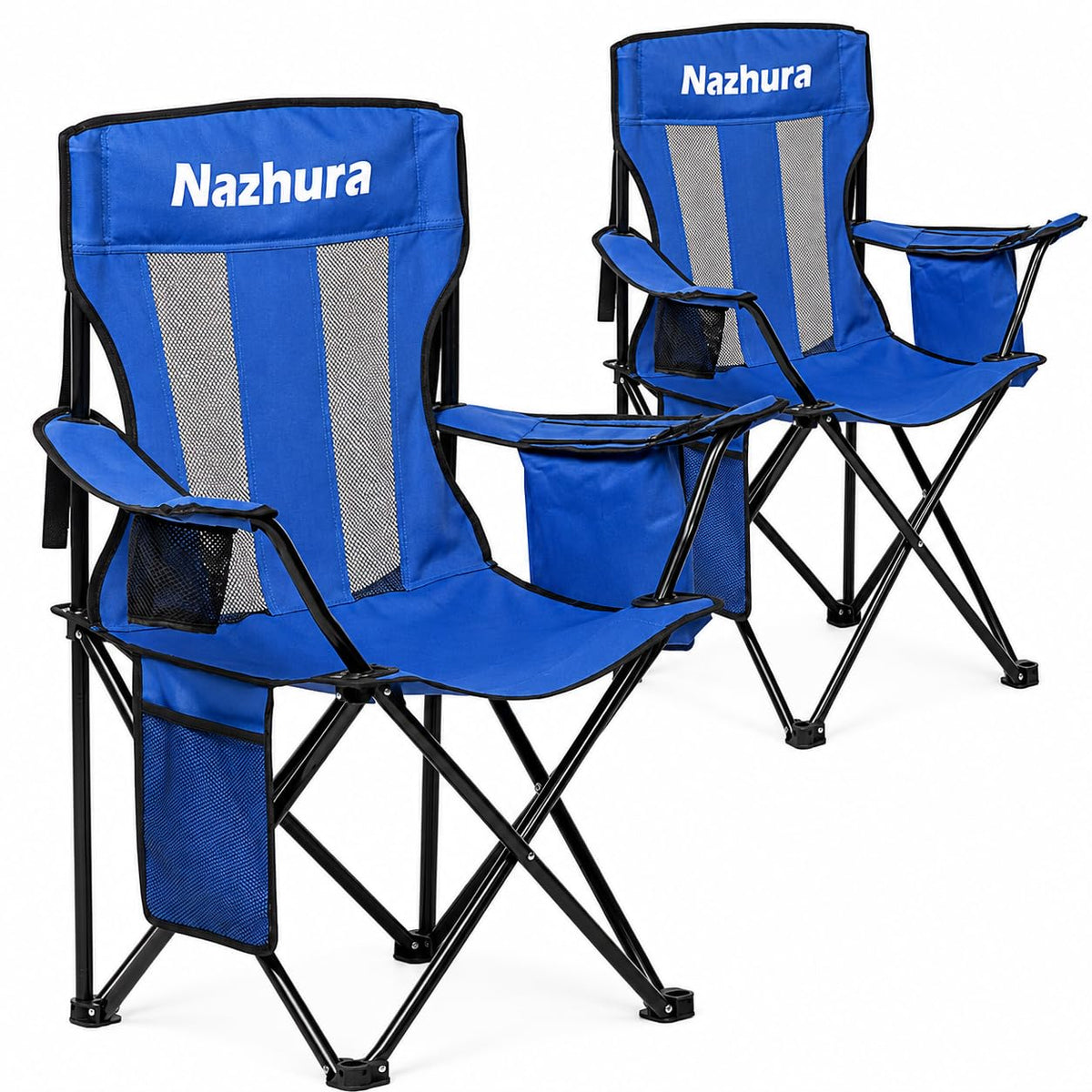 Nazhura 2 Pack Outdoor Camping Chairs Folding/Foldable/Portable with Cooler Pouch, Mesh Backrest and Cup Holder Pocket(Yellow, Metal, 2 Pack)