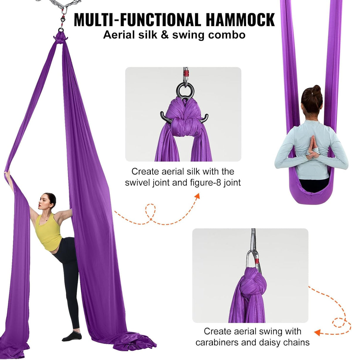 VEVOR Aerial Silk & Yoga Swing, Aerial Yoga Hammock Kit with 100gsm Nylon Fabric, Full Rigging Hardware & Easy Set-up Guide, Antigravity Flying for All Levels Fitness Bodybuilding