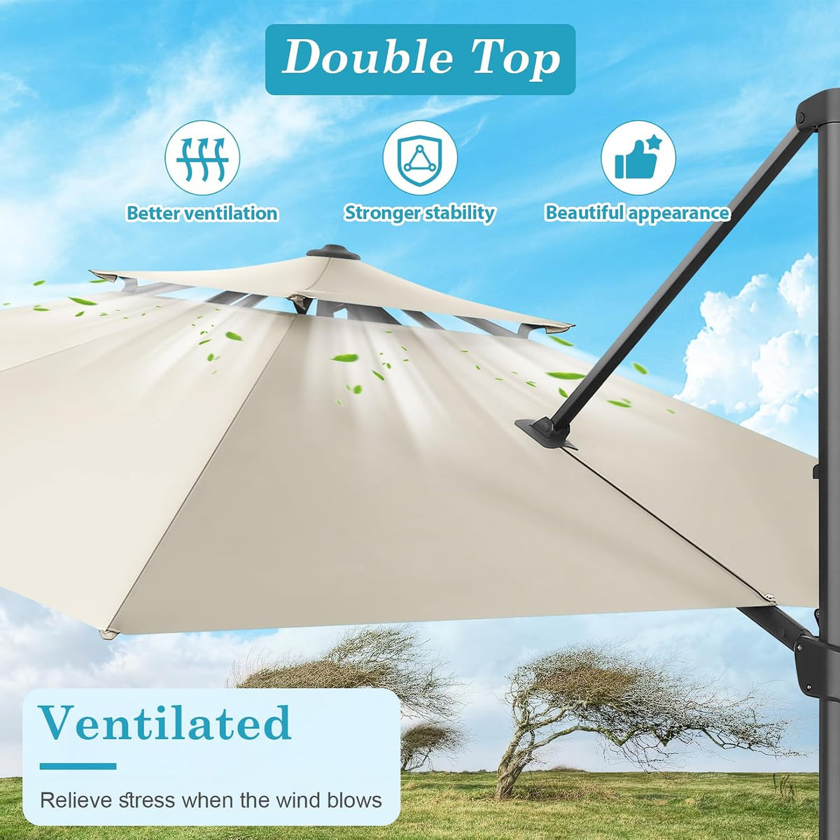 HOTEEL 10x10ft Patio Umbrella Cantilever Umbrella Double Top - Upgrade and Intensify - 360 Rotation and 5 Angles Adjustment - Aluminum Offset Pool Umbrella Outdoor Umbrellas for Patio Garden Deck Pool
