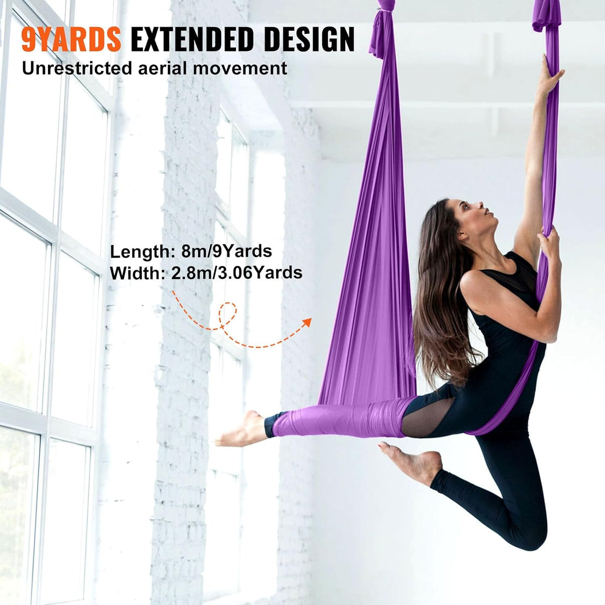 VEVOR Aerial Silk & Yoga Swing, Aerial Yoga Hammock Kit with 100gsm Nylon Fabric, Full Rigging Hardware & Easy Set-up Guide, Antigravity Flying for All Levels Fitness Bodybuilding