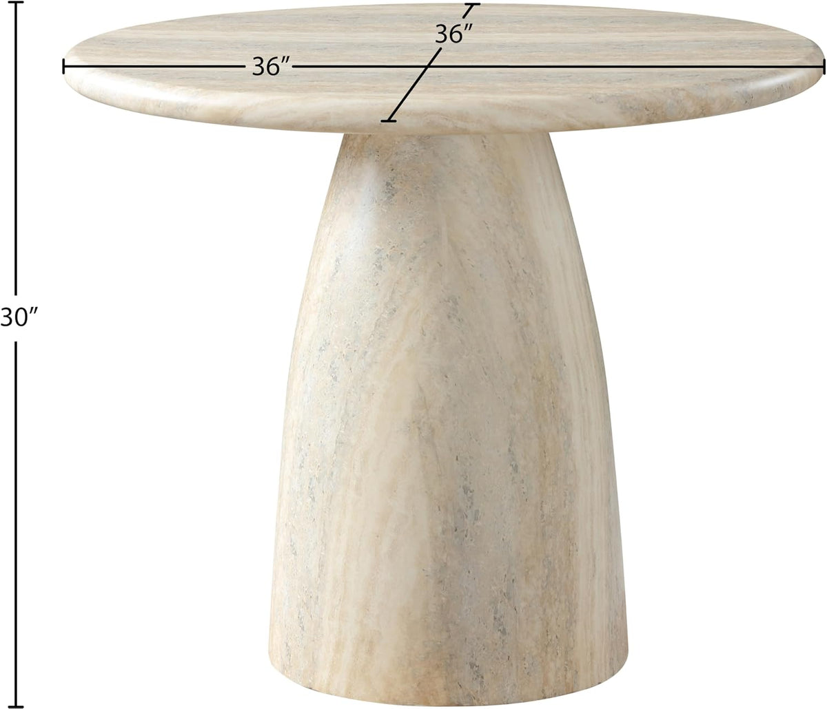 Meridian Furniture Cosenza Collection Art Deco 36 in Indoor/Outdoor Concrete Dining Table in Travertine Finish