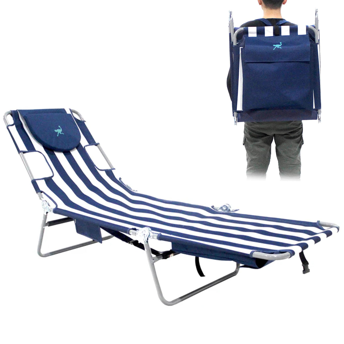 Ostrich The Original Chaise Lounge 72"x22" Portable Reclining Lounger, Blue