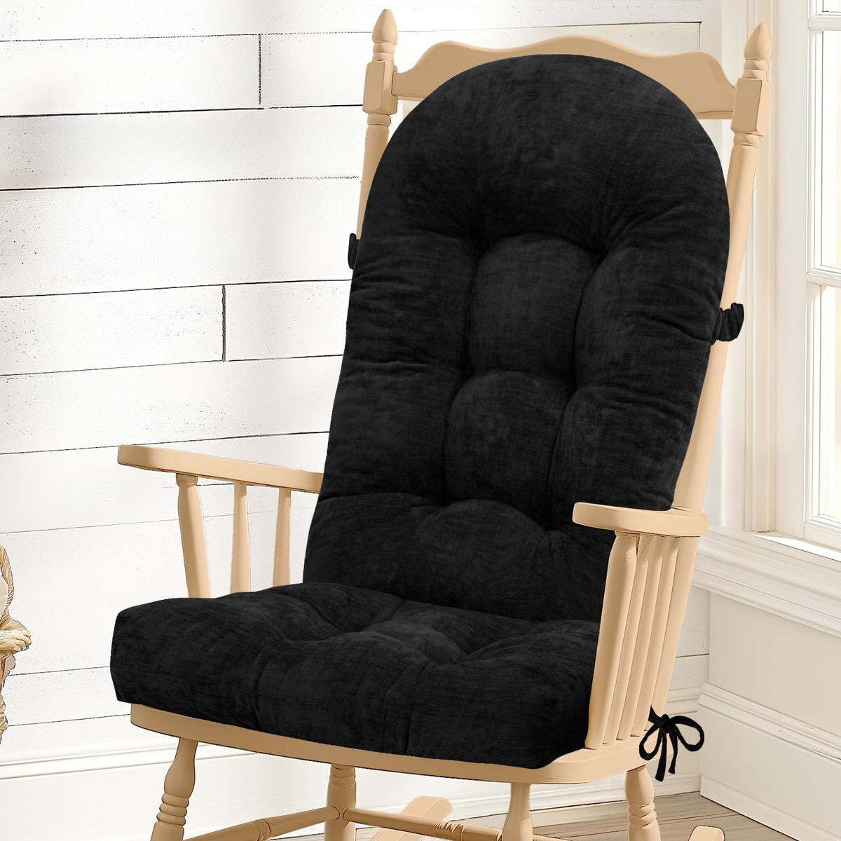 Rocking Chair Cushion - Soft Chenille Fabric Seat Pad with Tufted Design, Non-Slip Bottom and Secure Ties, for Glider, Adirondack and Indoor Rocker Chair, 44x19x4 Inch, Oyster White