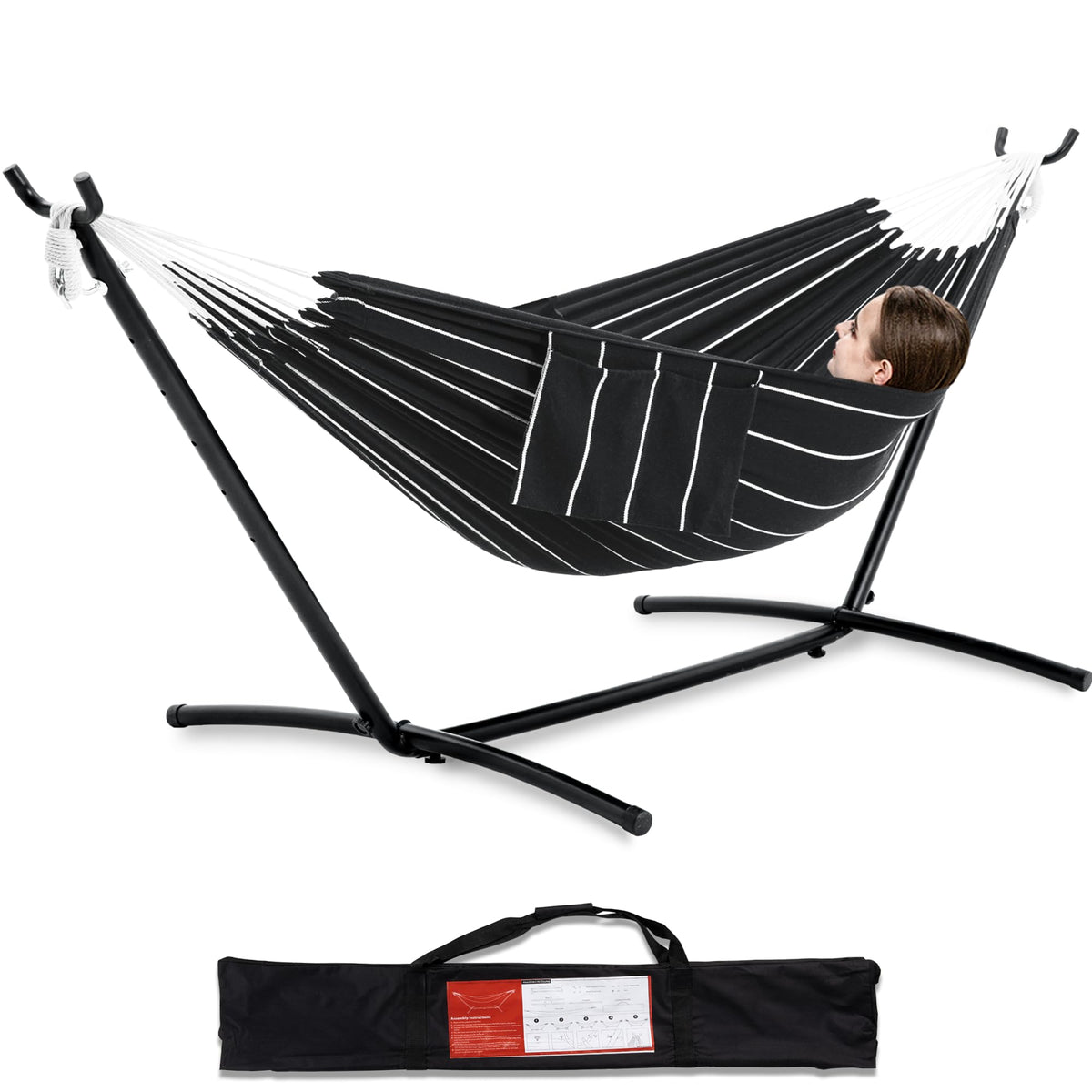 PNAEUT Double Hammock with Stand for Outside, Heavy-Duty, Portable (Coffee)