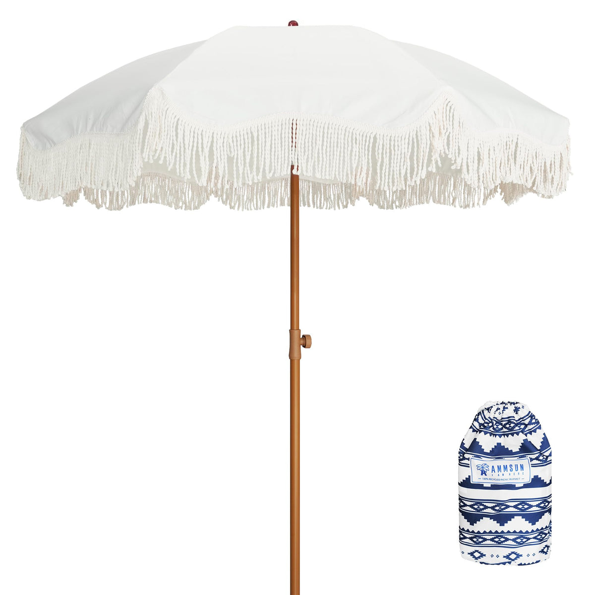 AMMSUN Boho Fringe Umbrella, 6.5ft Outdoor Umbrella with Tassel
