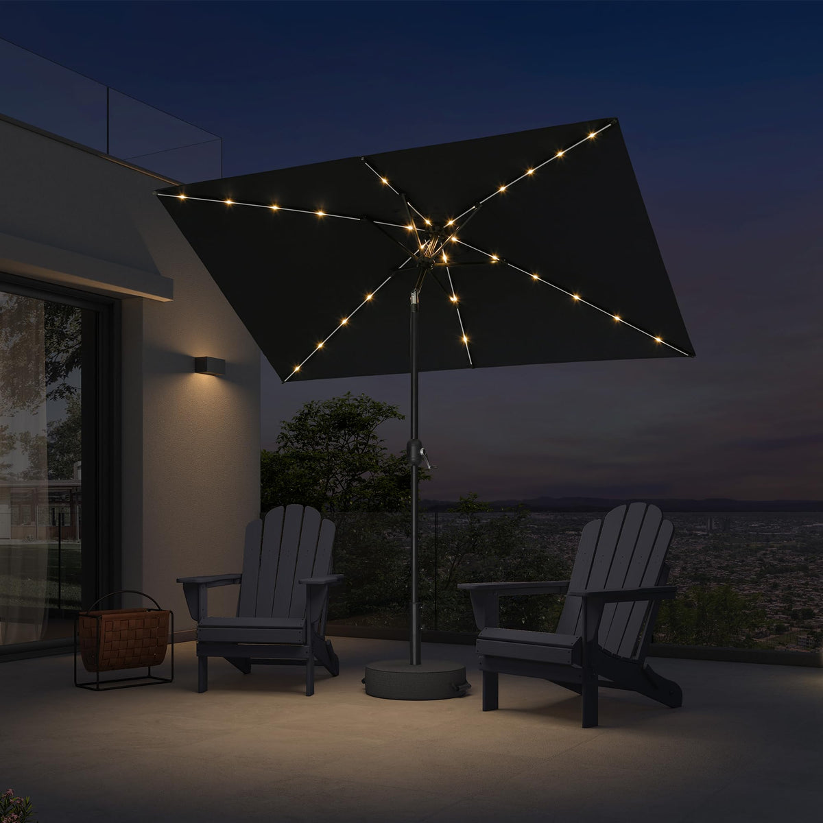 PURPLE LEAF Pool Market Umbrella with Base 9' UV Protection Outdoor, Beige