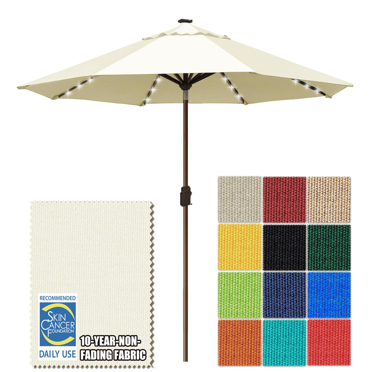 EliteShade USA 10-Year-Non-Fading 9ft 3-Tier Market Patio Umbrella, Commercial Table Umbrella with 80 Solar LED Lights, Crank Open, Windproof & UPF 50+ UV Protection for Garden, Deck, Pool, Backyard, Heather Beige