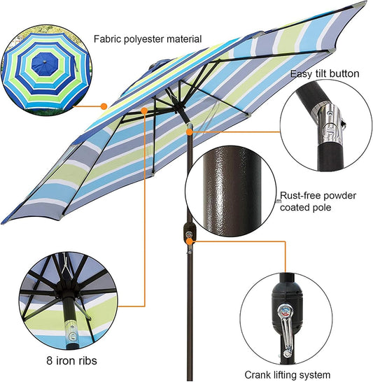 Blissun 9' Outdoor Patio Umbrella, Outdoor Table Umbrella, Yard Umbrella, Market Umbrella with 8 Sturdy Ribs, Push Button Tilt and Crank